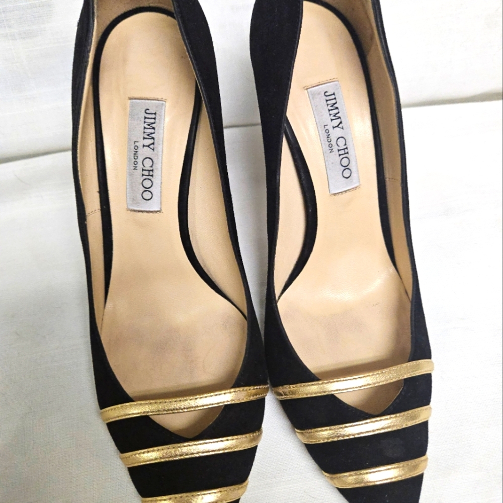 Jimmy Choo Bethan 100 Suede Gold Metallic Pumps CorpCore OfficeCore Boardroom - Picture 2 of 6